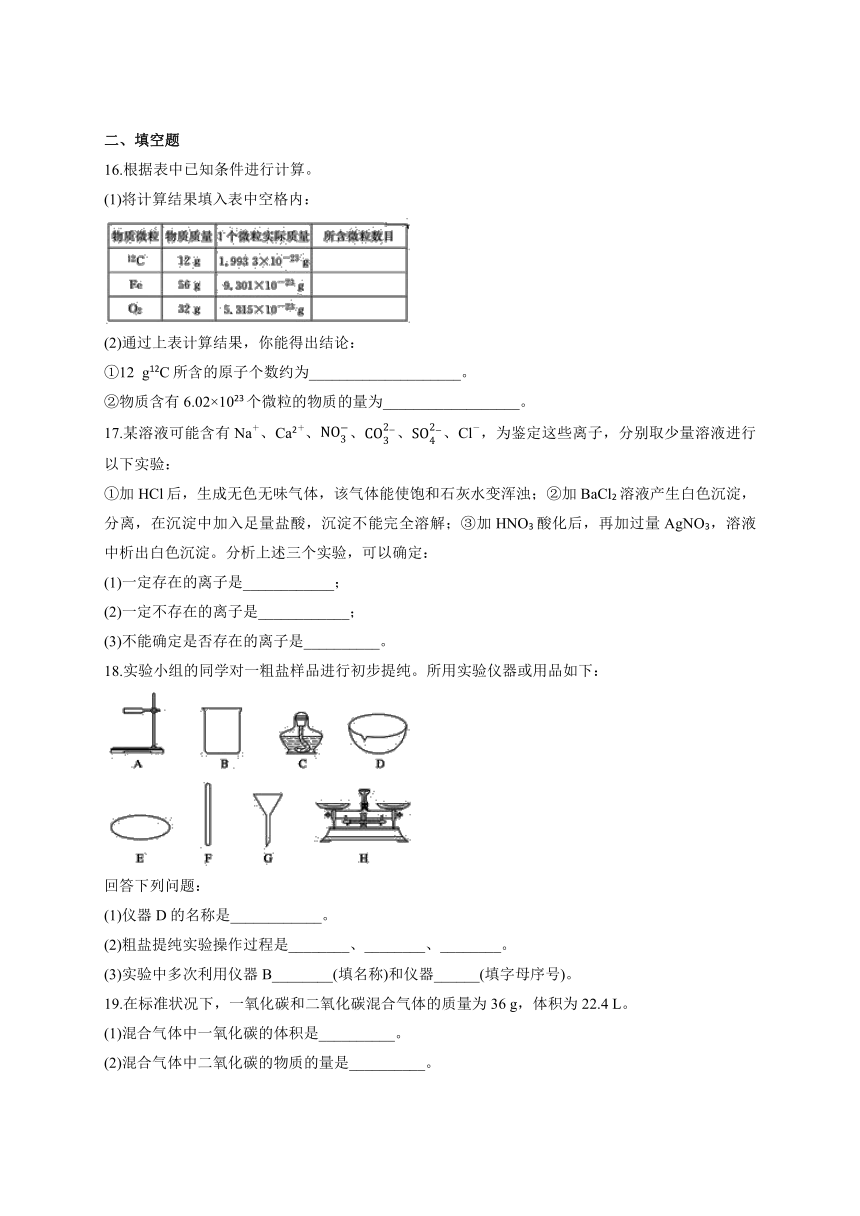 人教版高中化学必修1第一章《从实验学化学》单元测试题（解析版）