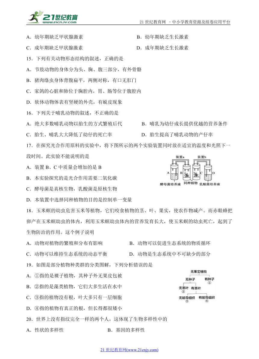 2018年初中学业水平考试生物模拟试题（八）（含答案）