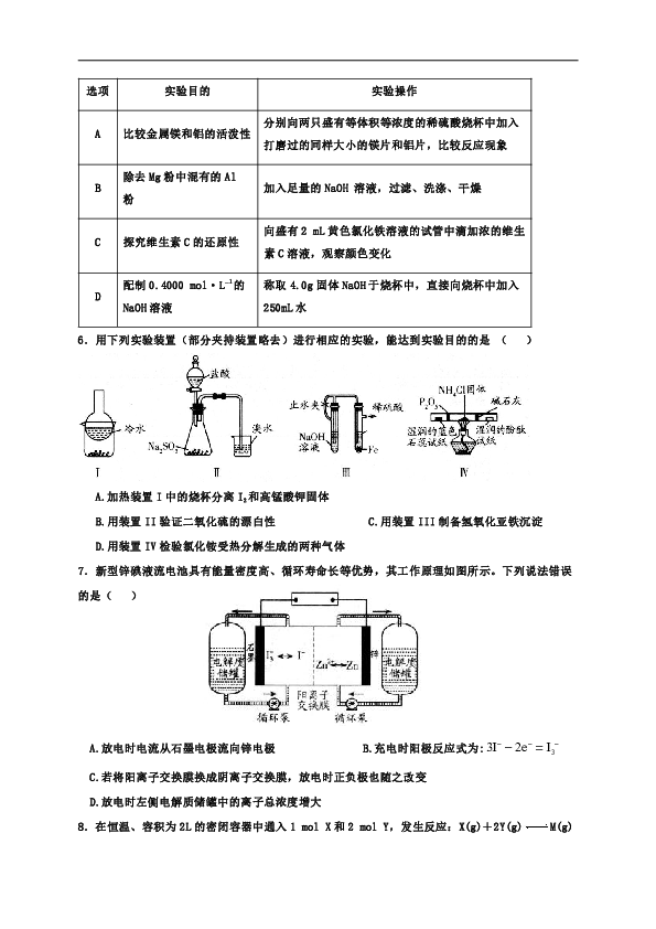山东省淄博市实验中学2020届高三上学期暑假收心考试化学试题
