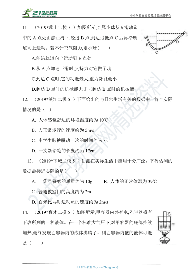 【备考2020】科学分类汇编--物理选择题第5题 (浙江省杭州市)