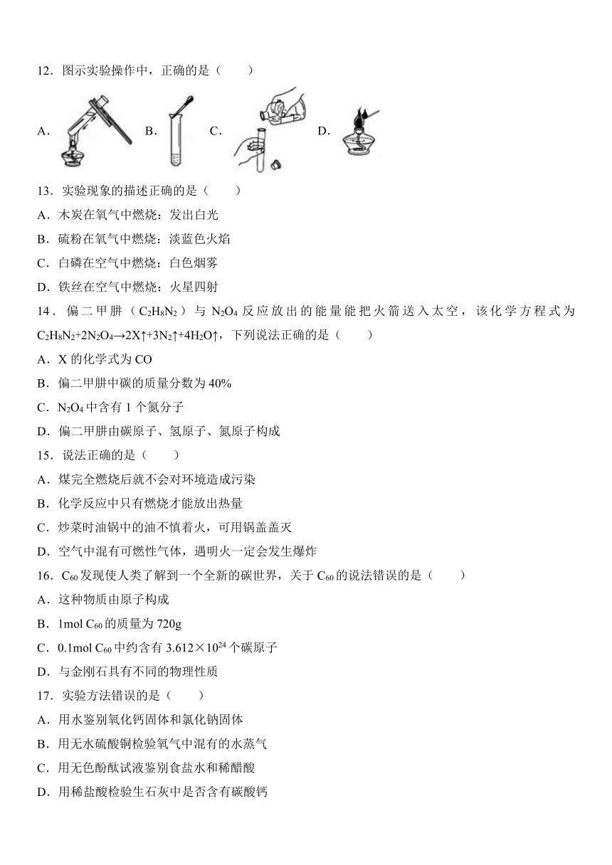 上海市崇明县2016-2017学年九年级（上）期末化学试卷（解析版）