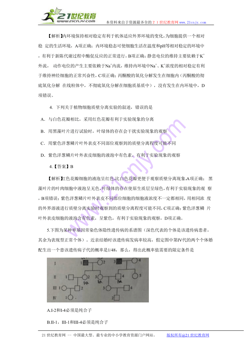 2014年高考真题——理综生物（新课标Ⅰ卷）word解析版