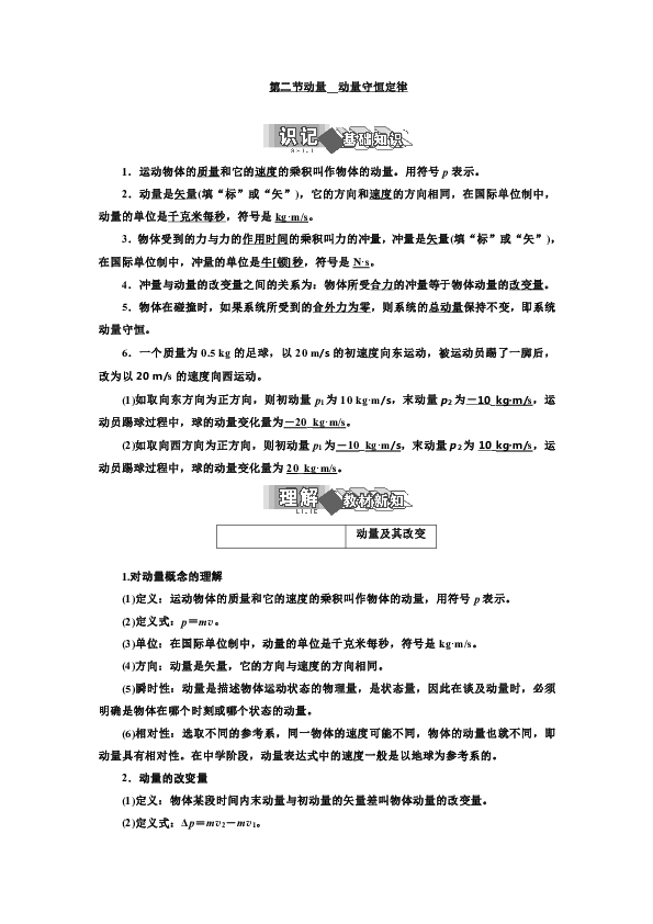 第一章  第二节+动量+动量守恒定律+Word版含解析