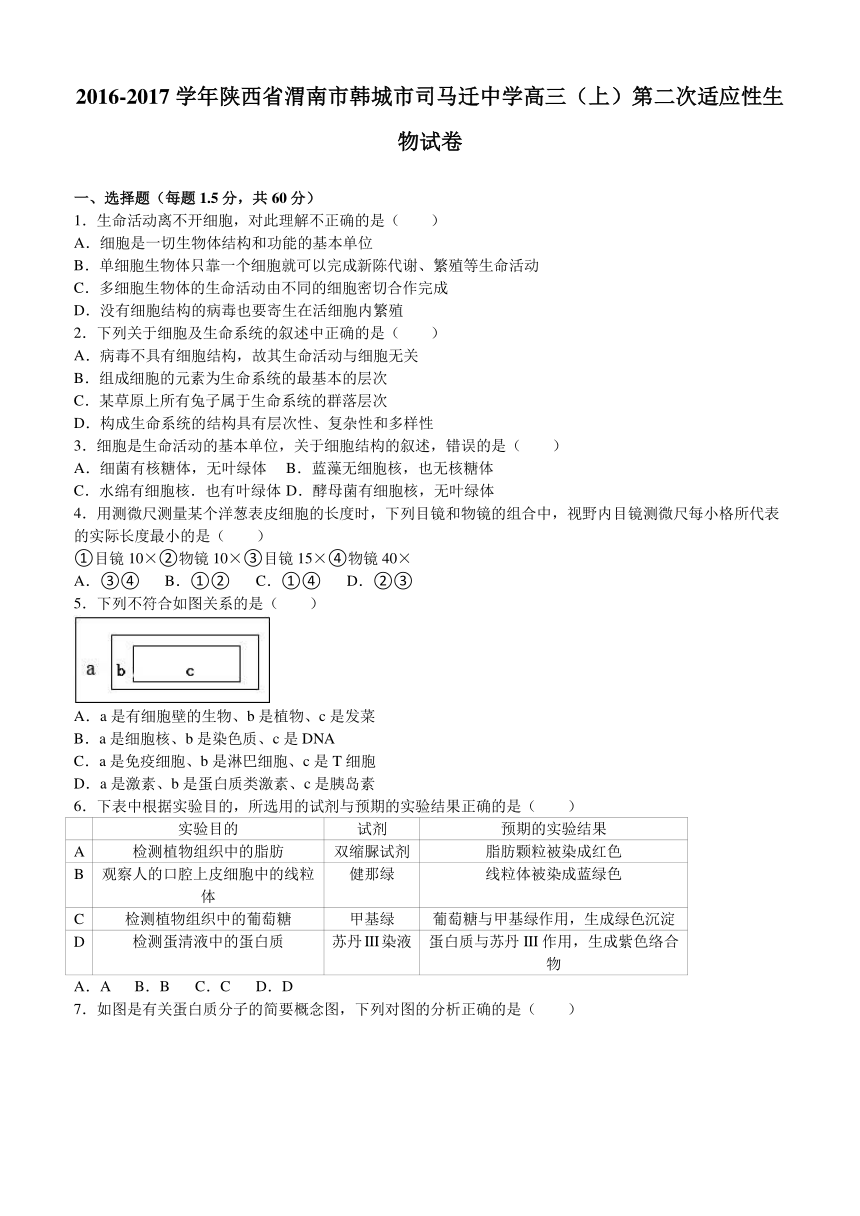 【名师原创解析名校试题】陕西省渭南市韩城市司马迁中学2017届高三上学期第二次适应性生物试卷