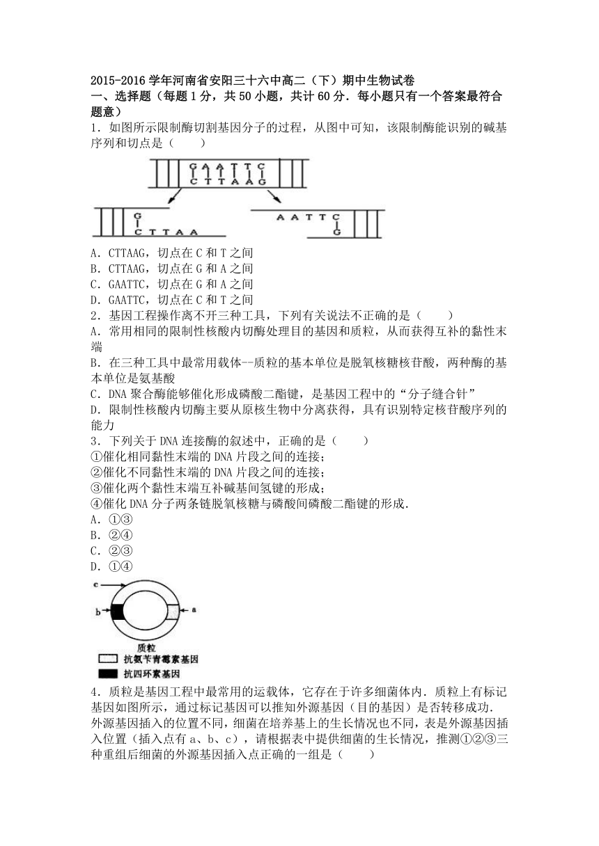 河南省安阳三十六中2015-2016学年下学期高二（下）期中生物试卷（解析版）