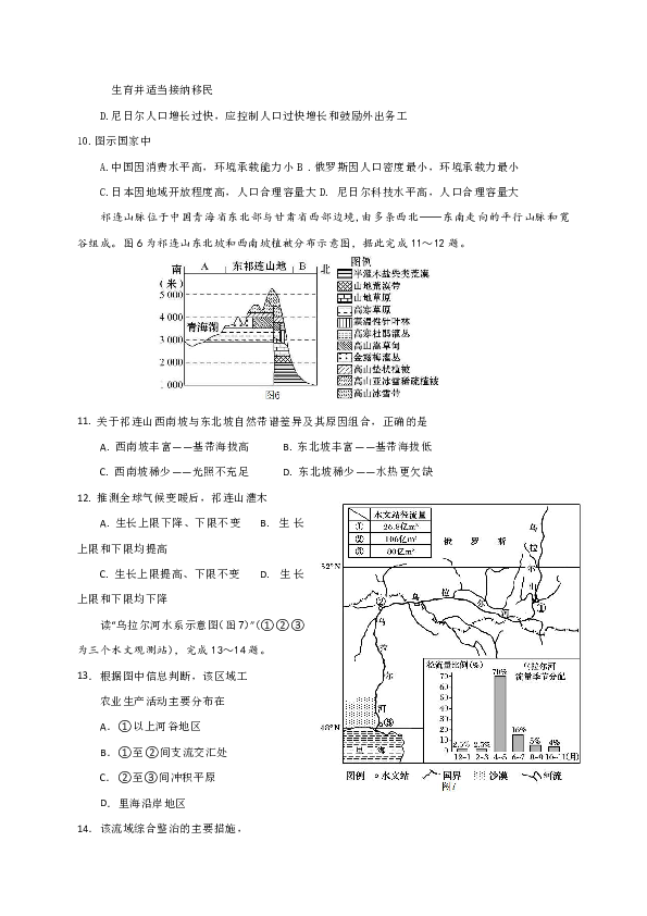 江苏省启东市2020届高三下学期阶段调研测试地理试题 Word版含答案