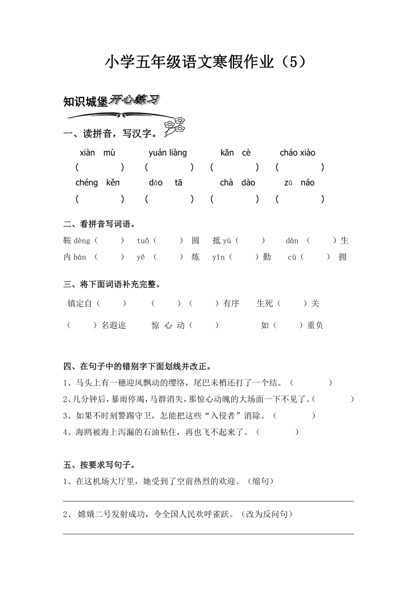 北师大版小学语文五年级上册寒假专项训练（5）