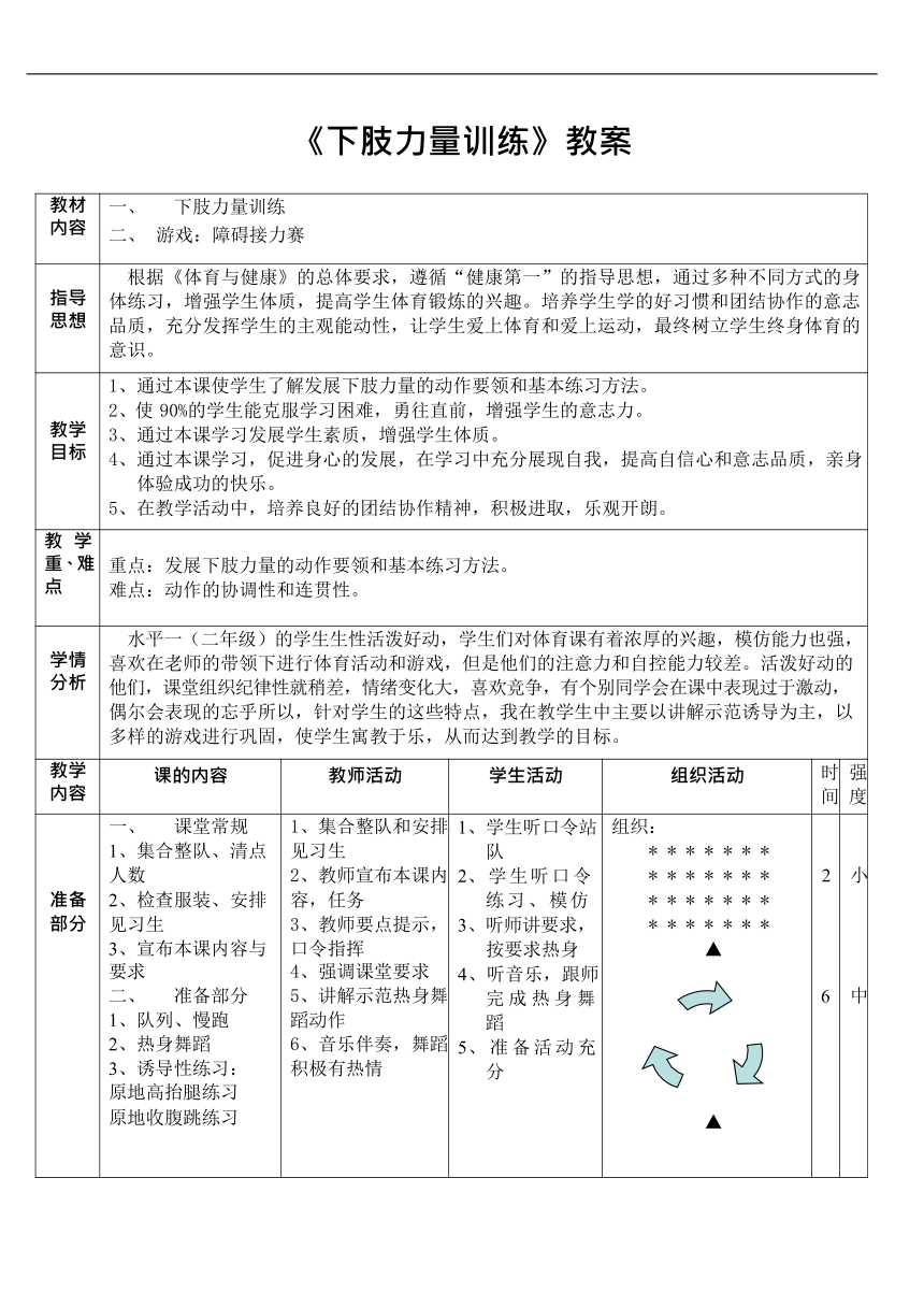 下肢力量训练教案体育二年级下册表格式