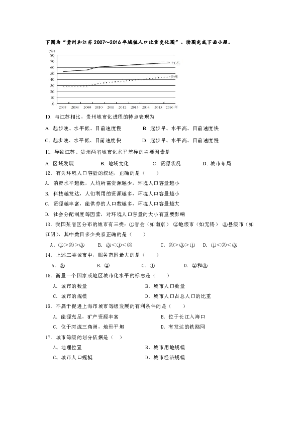 江苏省无锡市江阴市高级中学2019-2020学年高一下学期期中考试地理试卷 Word版含答案