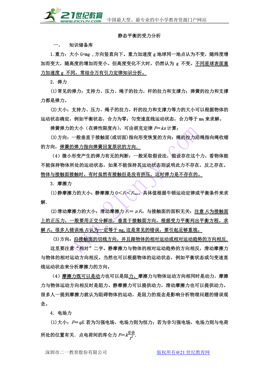 平衡状态受力分析二轮专题复习：静态平衡的受力分析Word版含解析