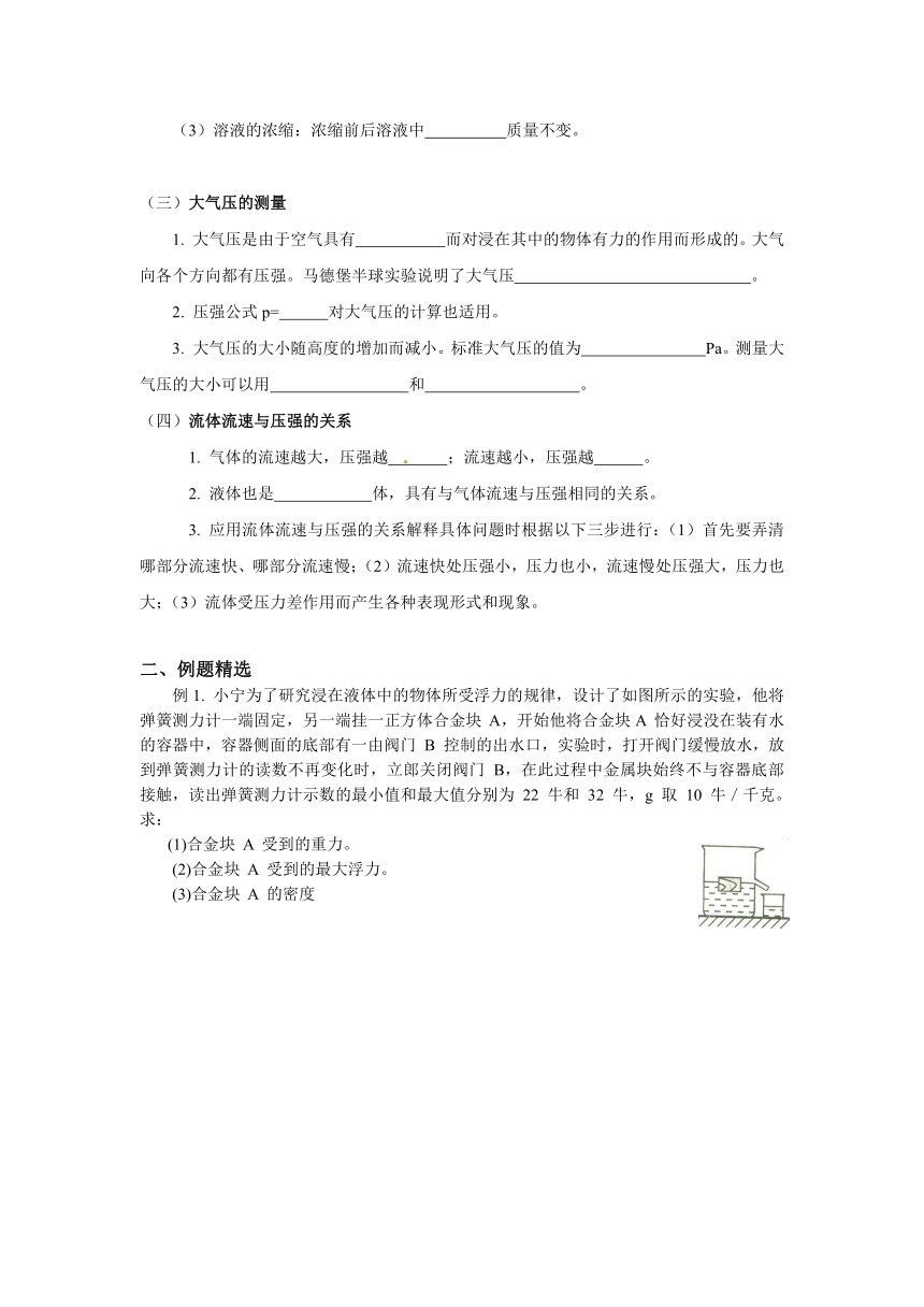 八年级上学期复习专题-期中复习专题(浮力、溶液、大气压)