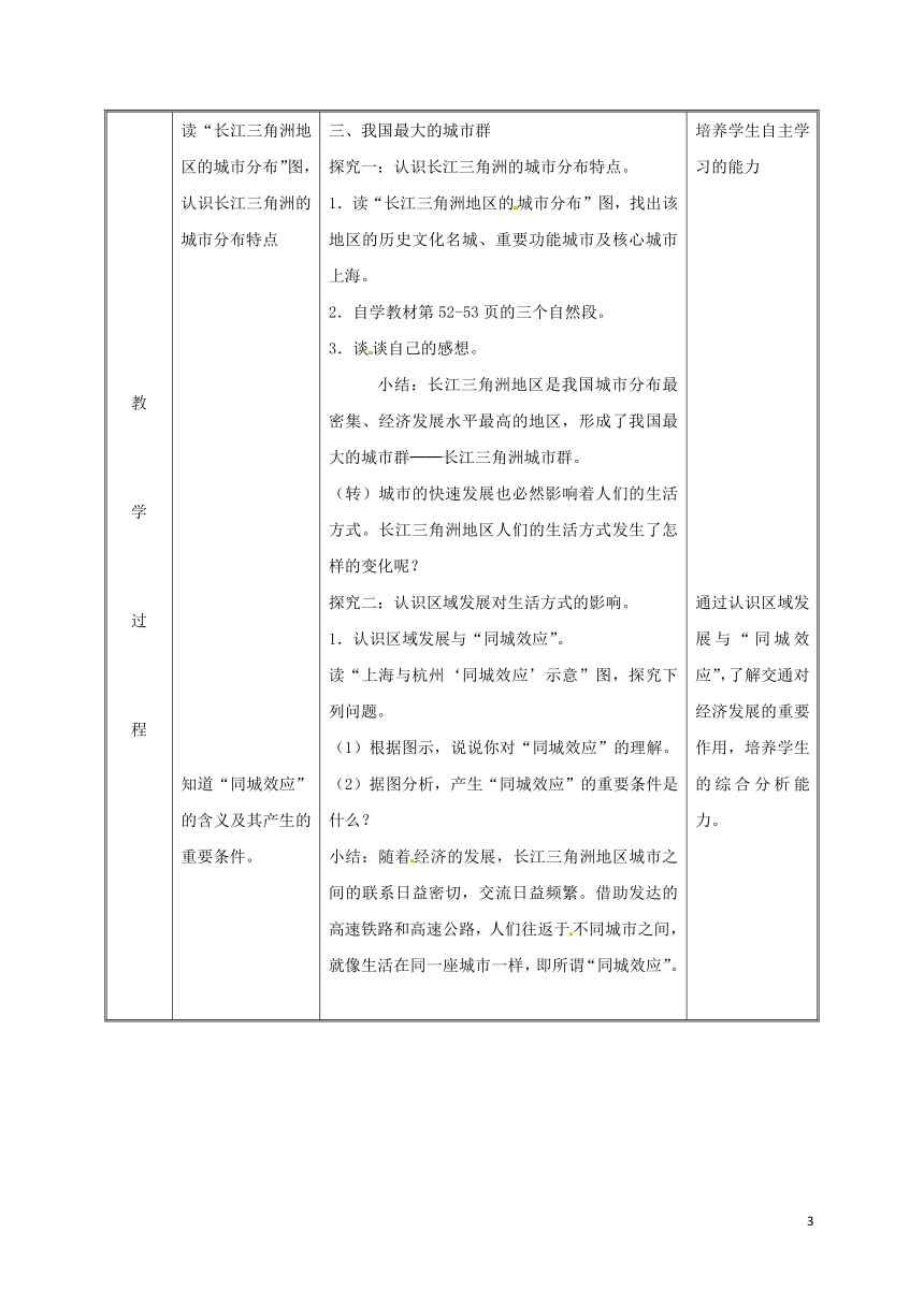 八年级下册7.2“鱼米之乡”——长江三角洲地区教案（新版）新人教版（第二课时）【表格式】