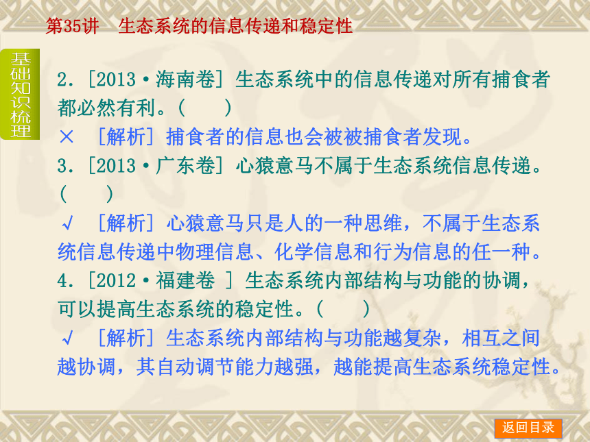 【新课标人教通用，一轮基础查漏补缺】第35讲 生态系统的信息传递和稳定性 （50ppt）