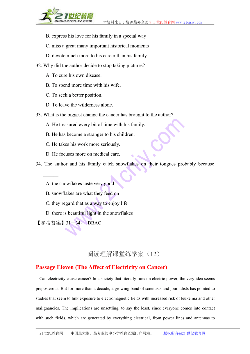 2014高考英语二轮复习阅读理解专题测试题Word版含答案 (7)