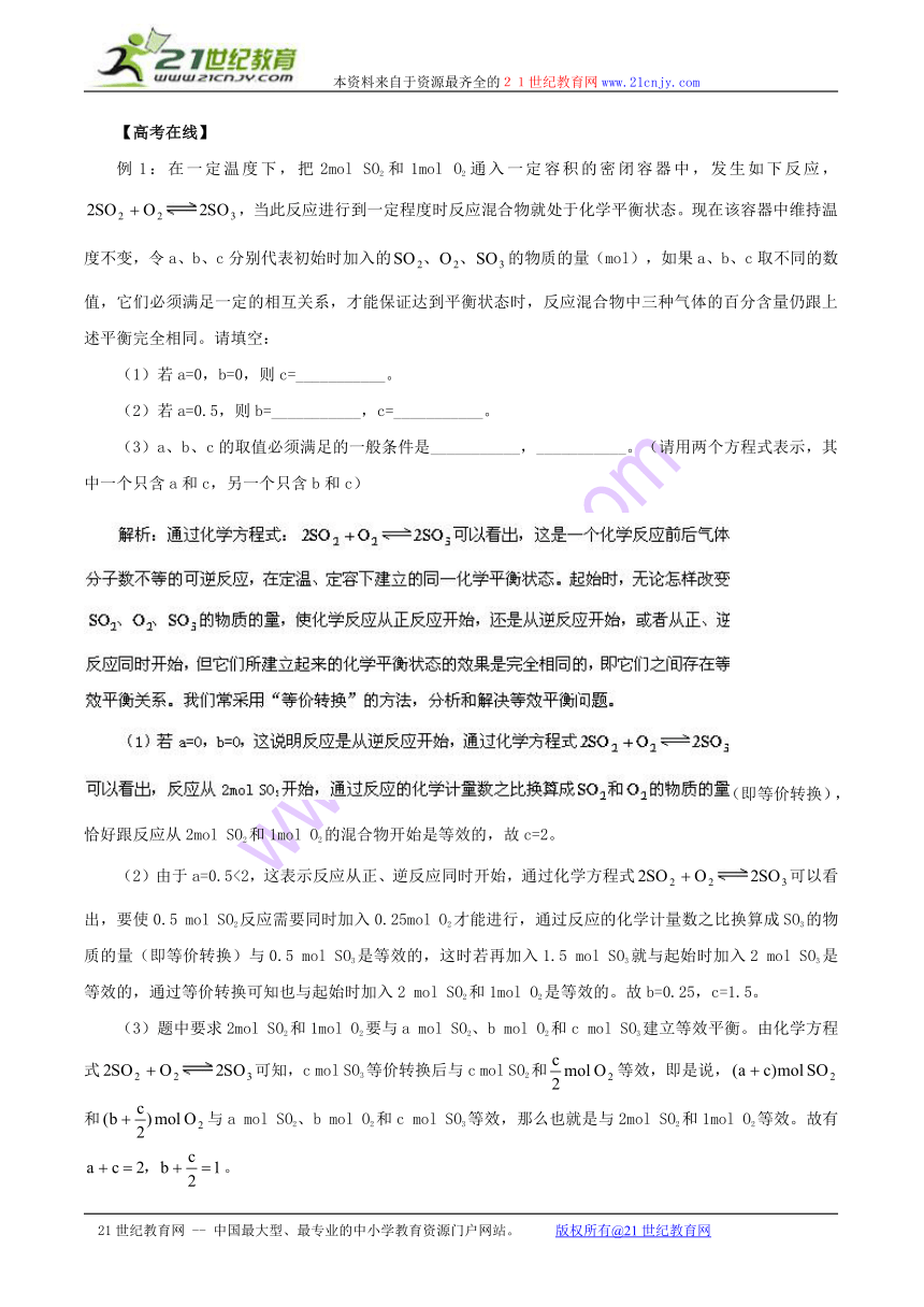 备战2011高考化学冲刺系列第三部分专题9：等效平衡解题策略