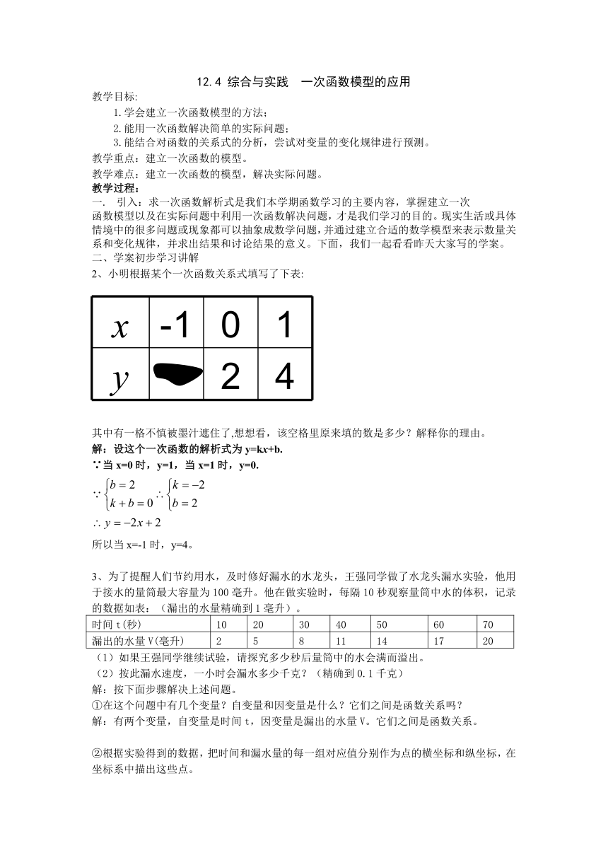 12.4 综合与实践  一次函数模型的应用  教案