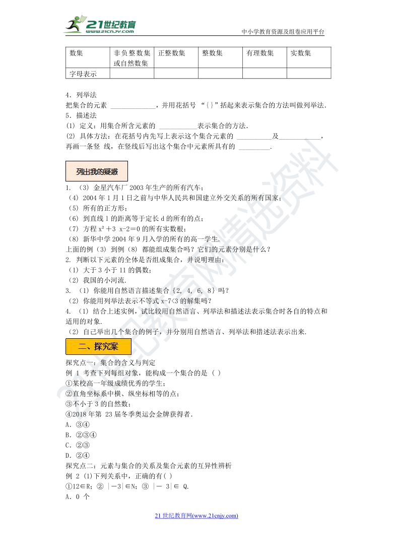 2020-2021学年人教A版数学高一上学期1.1集合的含义与表示 学案