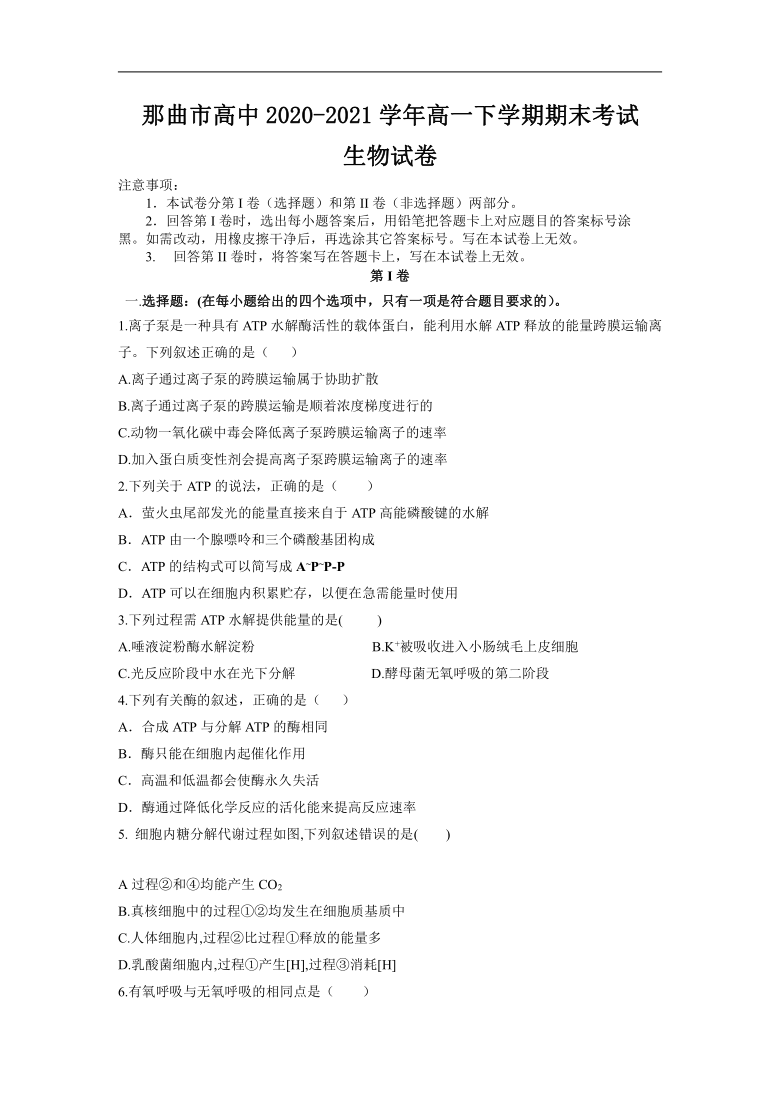 西藏拉萨那曲市高中2020-2021学年高一下学期期末考试生物试题 Word版含答案