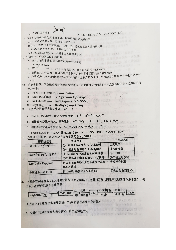 重庆市巴蜀中学2018-2019学年高二下学期期末考试理科综合试题（pdf版，含答案）