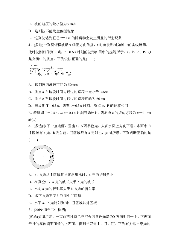2020届高考物理二轮通用题：振动与波、光、电磁波、相对论练习及答案