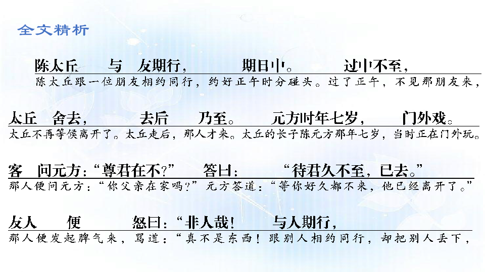 部編語文七年級上冊古文精析精煉陳太丘與友期行課件17張ppt