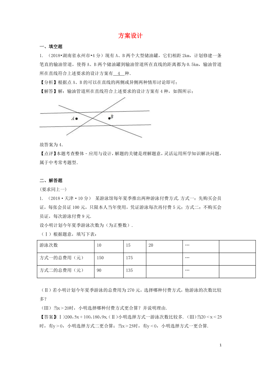 各地2018年中考数学试卷精选汇编方案设计（含解析）