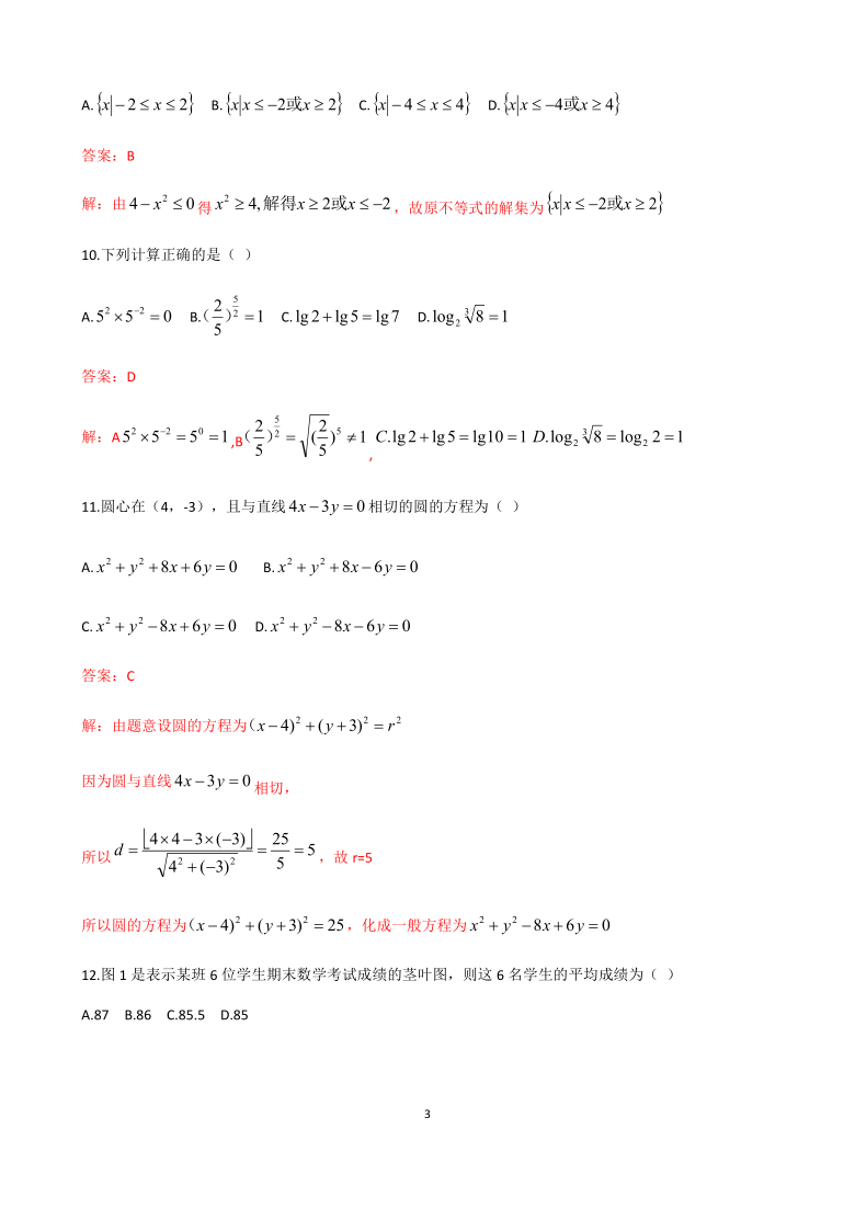 2021年广东省普通高中学业水平合格性考试 数学试卷（word解析版）