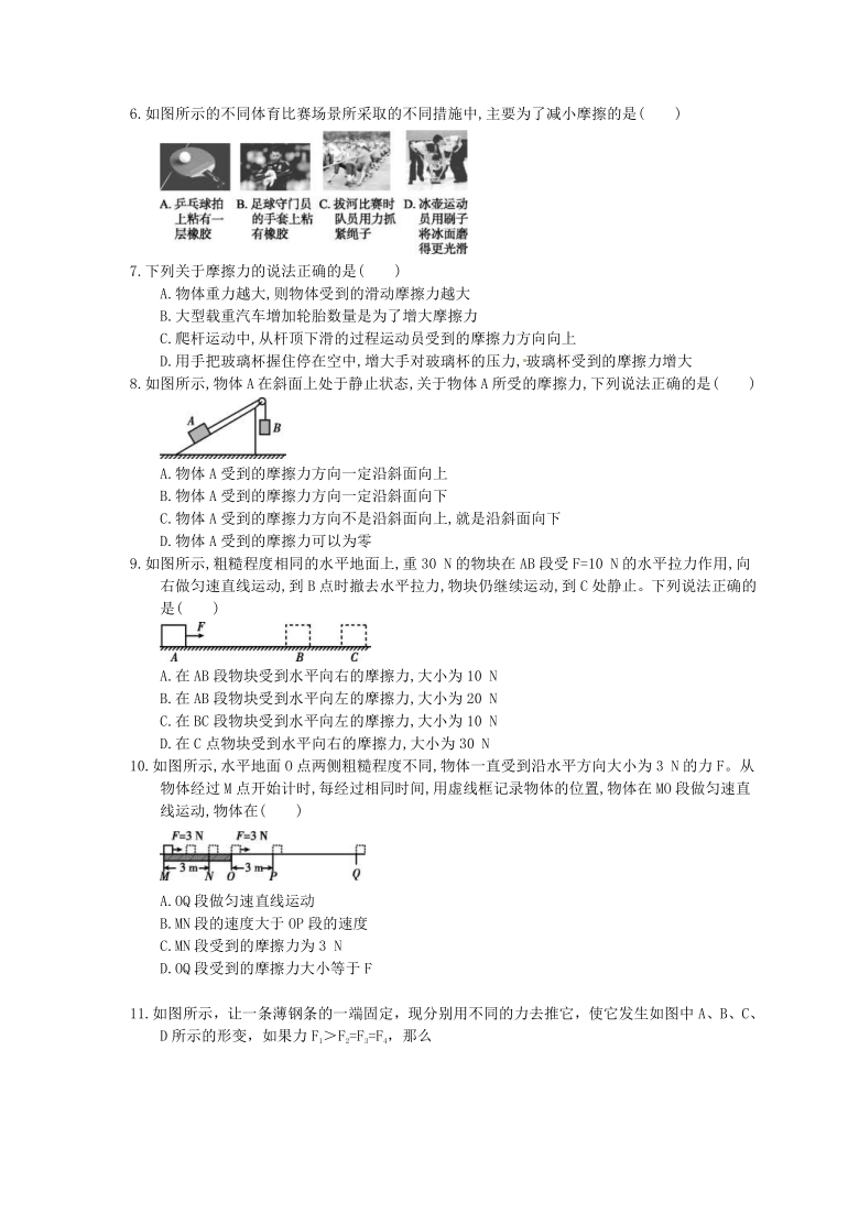 2021年中考物理高分一轮复习课时训练 弹力 重力 摩擦力 （word含答案）