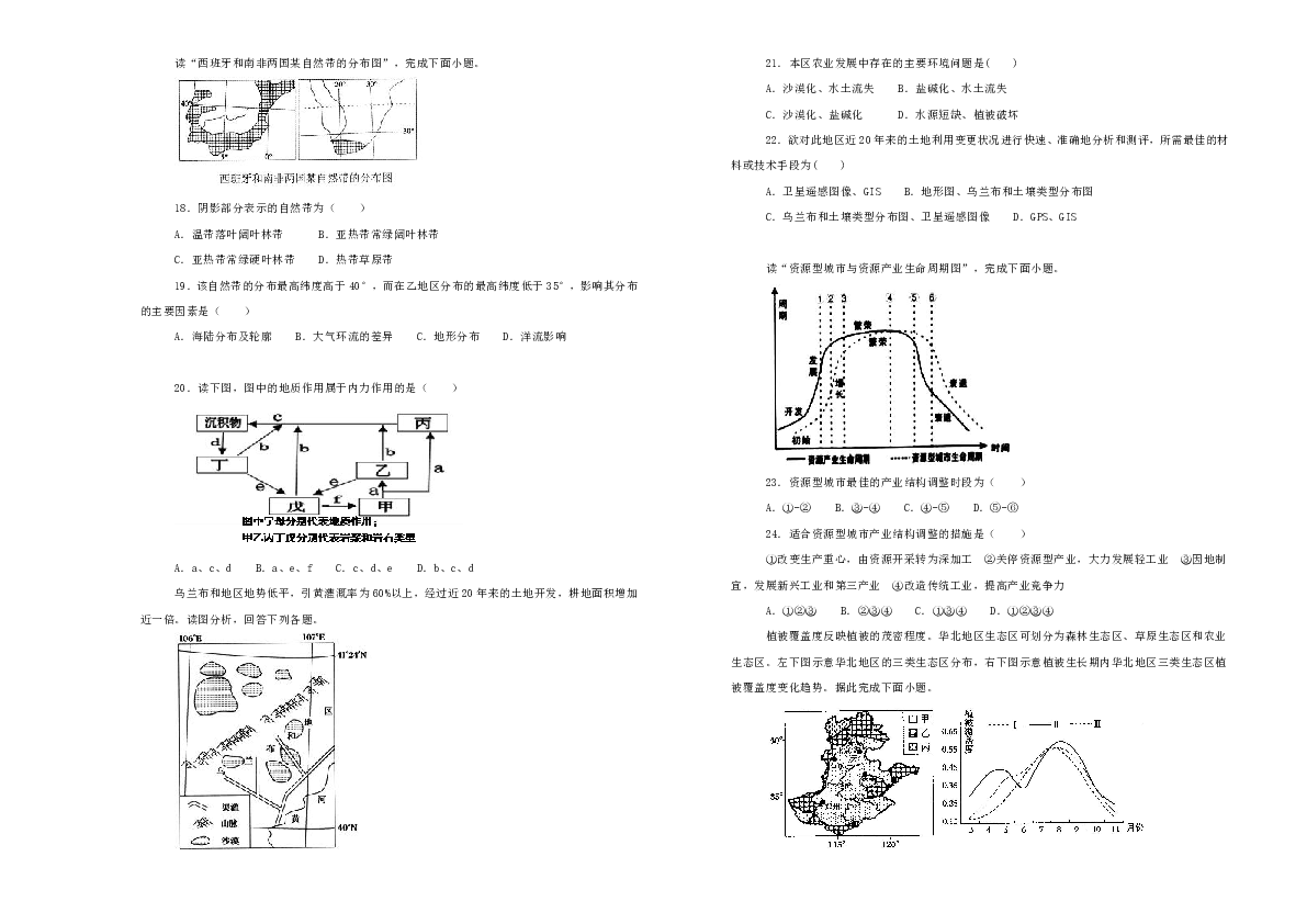 山东省菏泽第一中老校区2018-2019学年高二上学期期末模拟地理试题 解析版