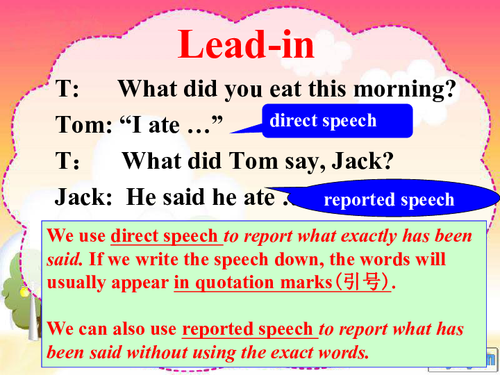 高中英语牛津译林版模块4 Unit 1　Advertising Grammar and usage(1)-- Direct speech and reported speech 课件（24张PPT）