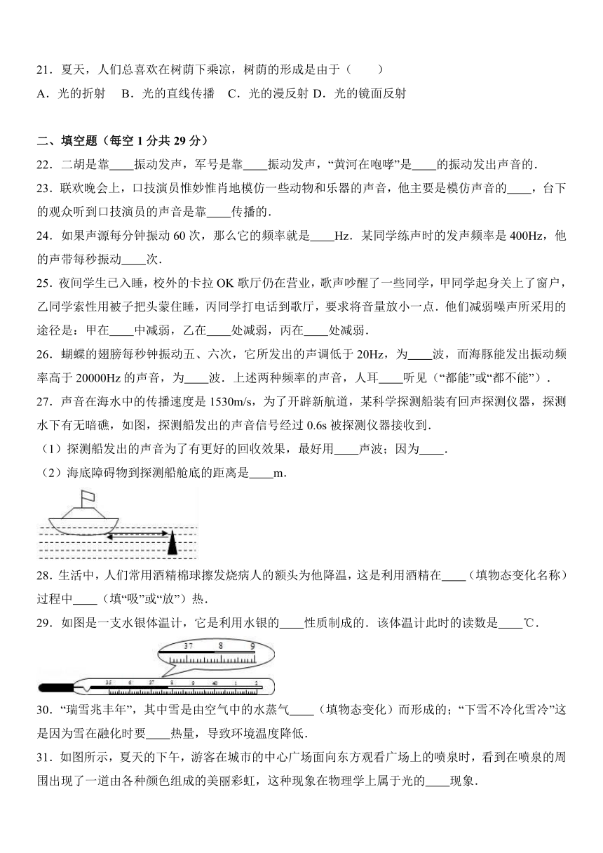 陕西省安康市宁陕县城关中学2016-2017学年八年级（上）期中物理试卷（解析版）