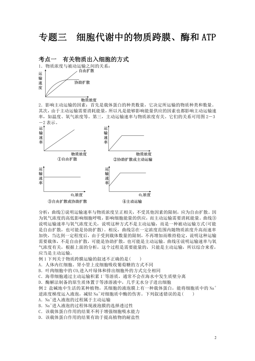 【高考冲刺】2014年高考生物三轮复习专题三  细胞代谢中的物质跨膜、酶和ATP