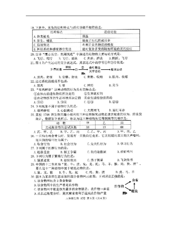 广西省昭平县四中2018-2019学年八年级上学期期中考试生物试卷（扫描版）含答案
