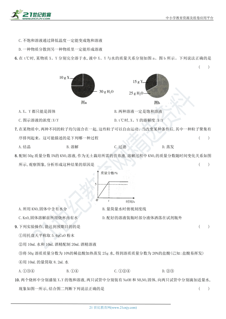 2020-2021学年九年级化学（人教）下册第九单元  寒假巩固练习卷 （含答案）