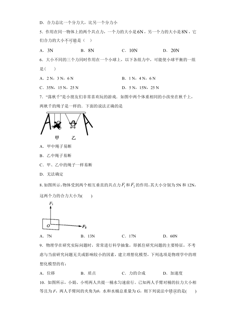 上海市民立中学2020—2021学年高中物理沪科版（2019）必修第一册：3.5怎样求合力 达标练习（含解析）