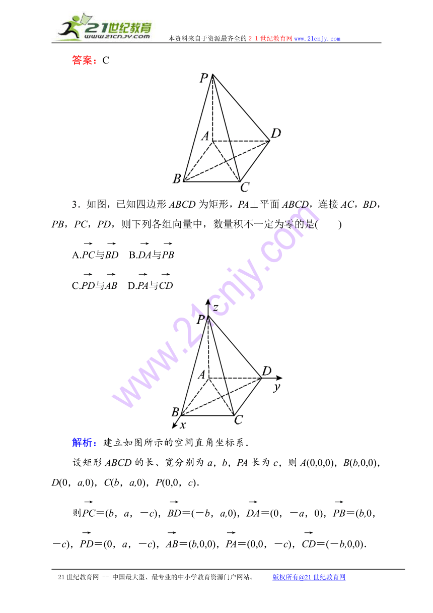 【状元之路】2014-2015学年新课标A版数学选修2-1单元测评三　空间向量与立体几何