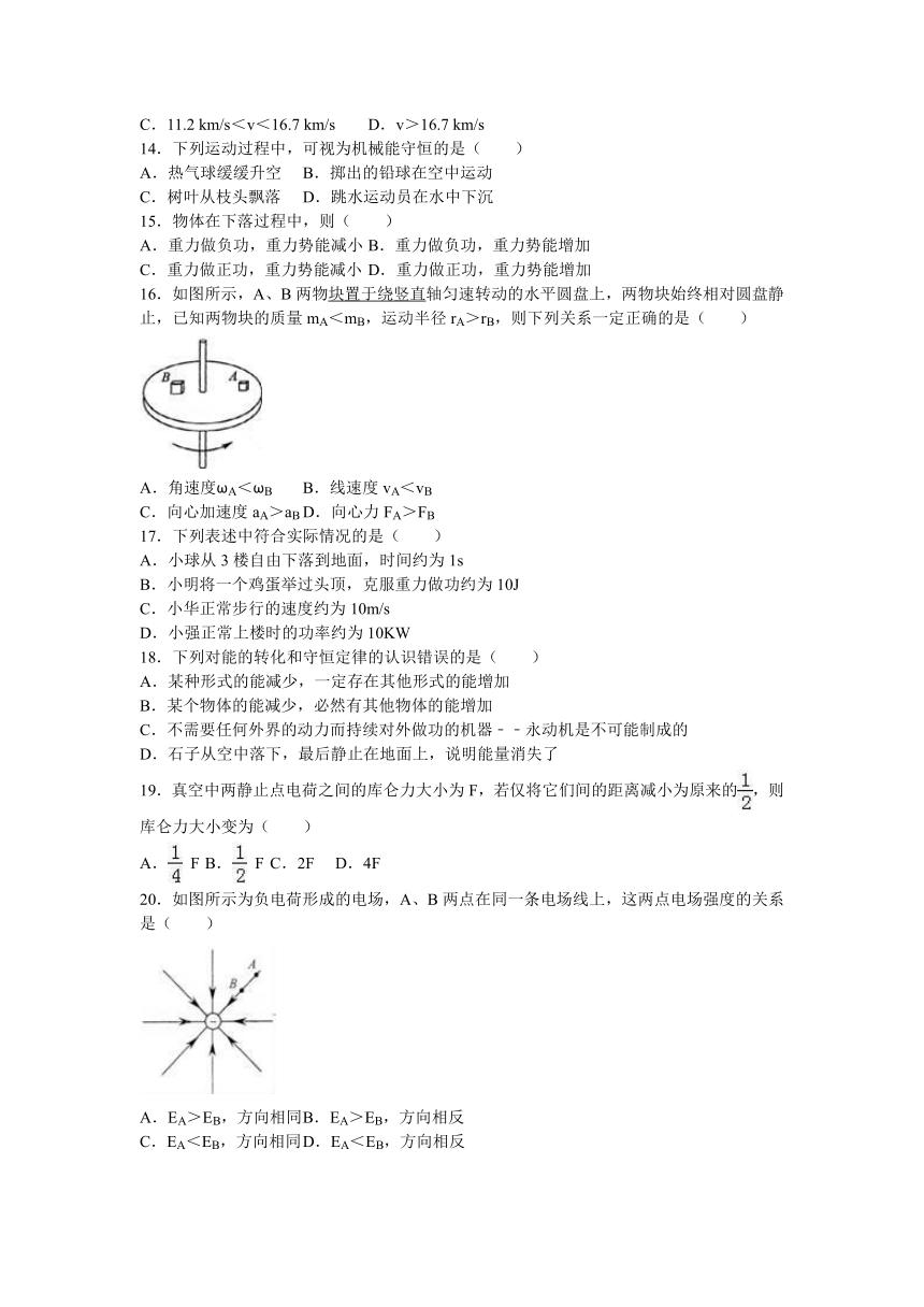 2016年江苏省南京市普通高中学业水平考试物理试卷（解析版）