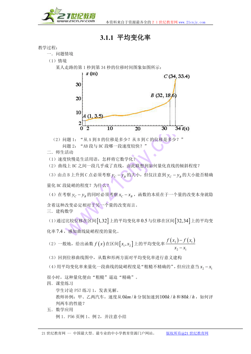 【苏教版选修1-1教案】3.1.1 平均变化率1
