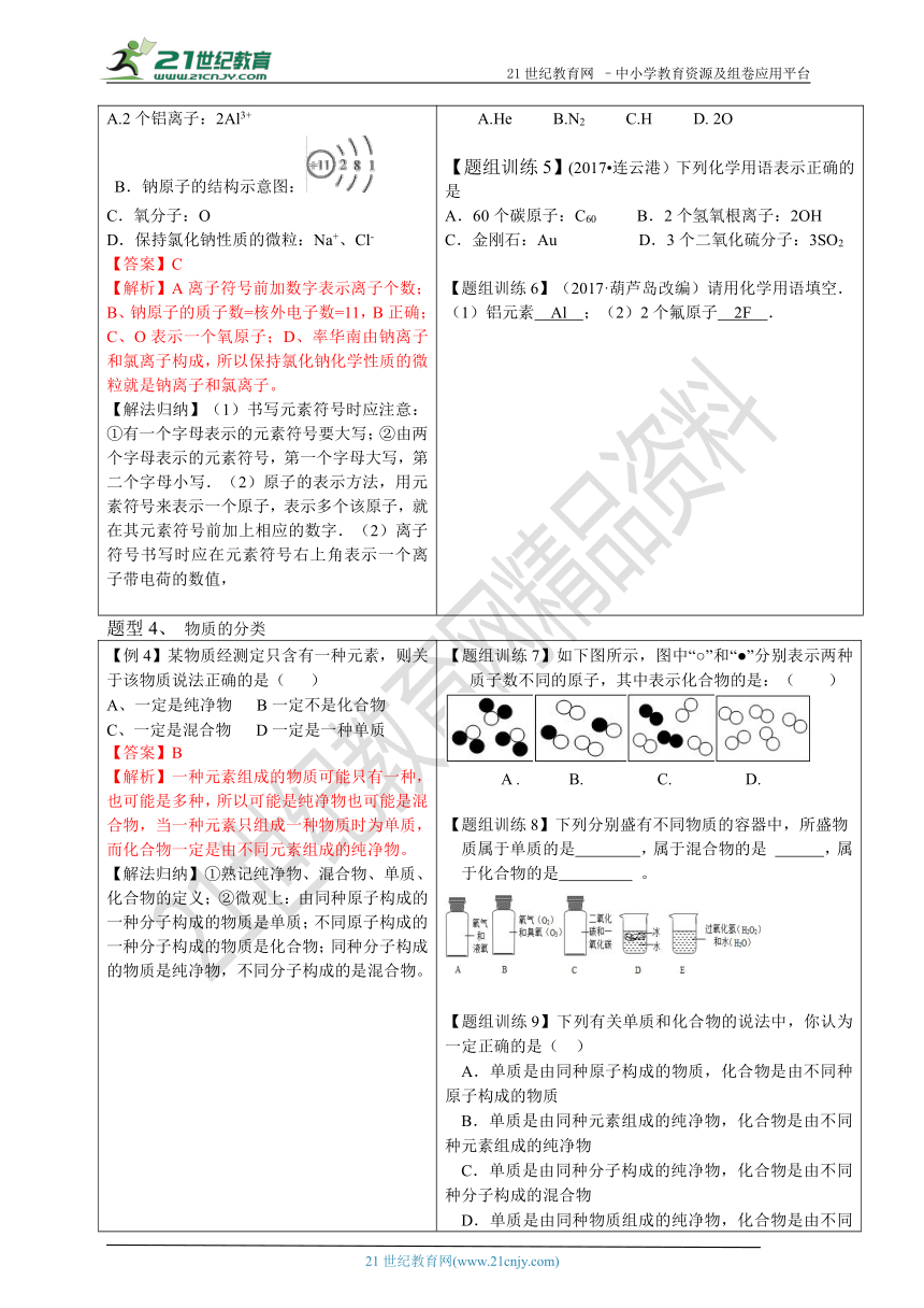 鲁教版化学九上 第二单元 第四节  元素（同步提优学案）