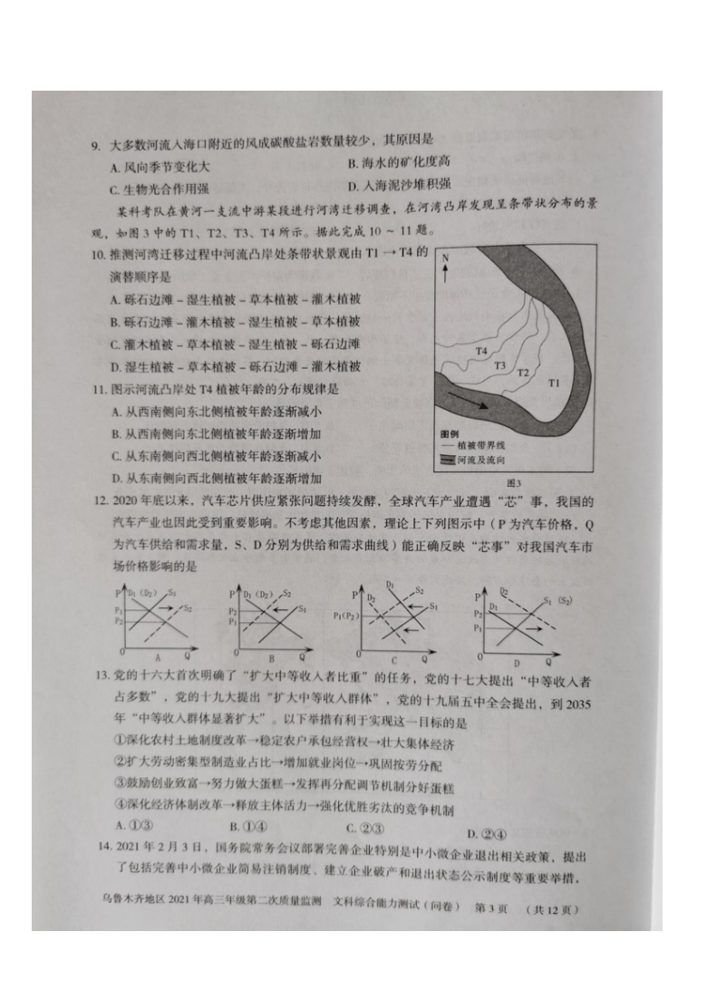 新疆乌鲁木齐地区2021届高三下学期4月第二次质量监测（乌市二模）文科综合试题 图片版含答案