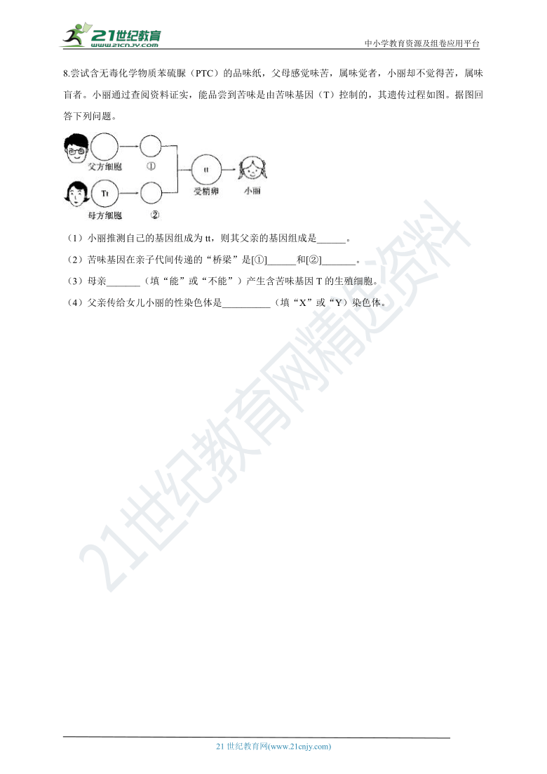 苏教版2020-2021学年度八年级生物下册寒假专题测试（8）人的性别决定（含解析）