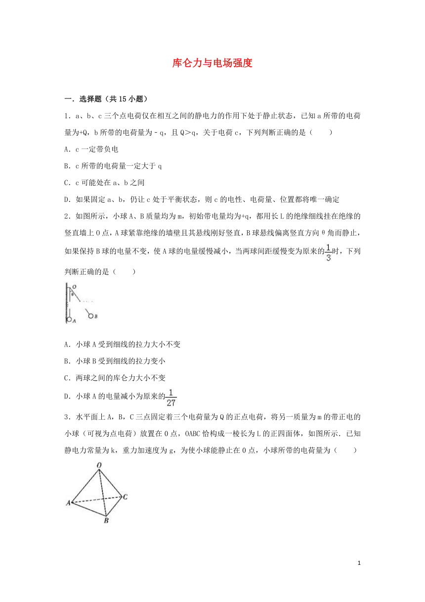 2022届高考物理一轮复习经典题汇编18库仑力与电场强度（Word版含解析）