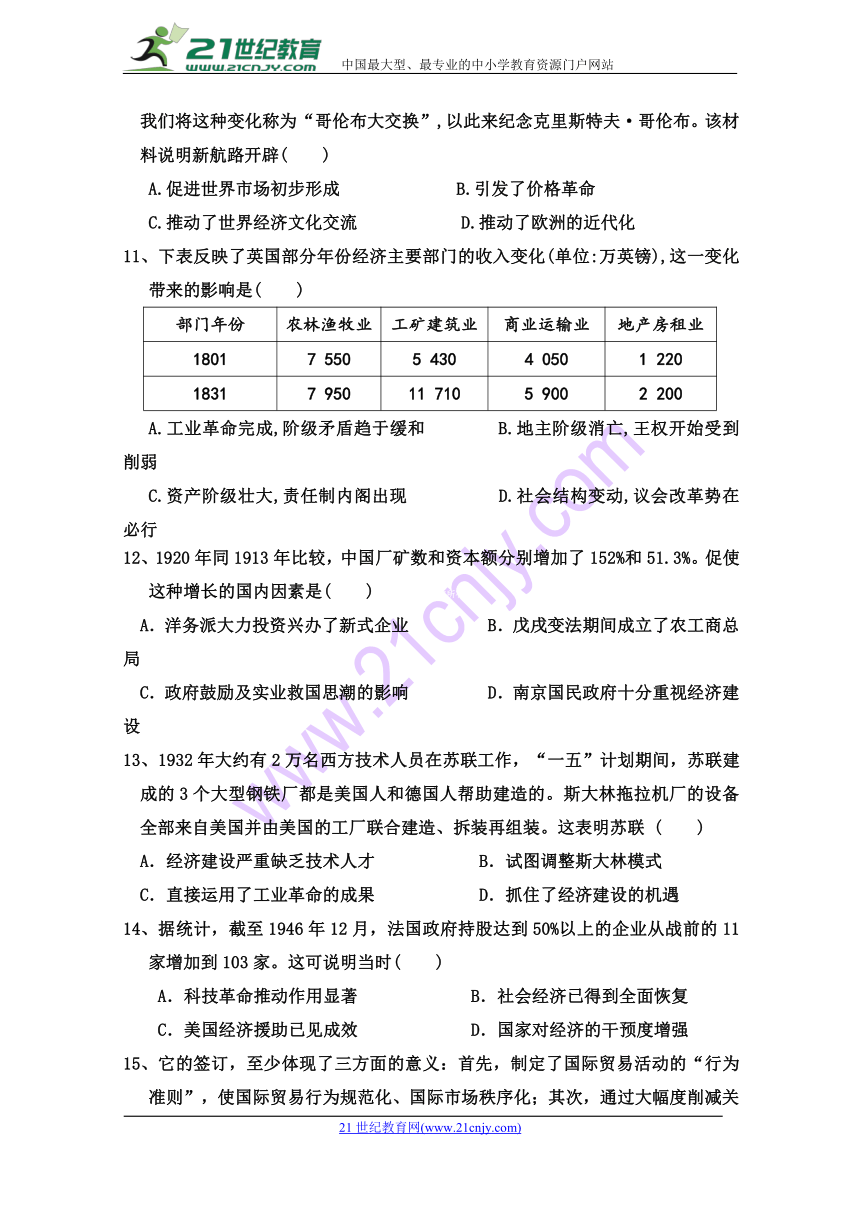 山东省淄博市淄川中学2017-2018学年高二下学期期中考试历史试题