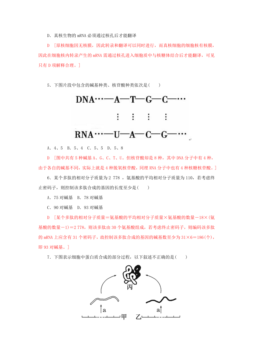 新人教版高中生物必修二第4章 基因的表达 第1节 基因指导蛋白质的合成课时作业