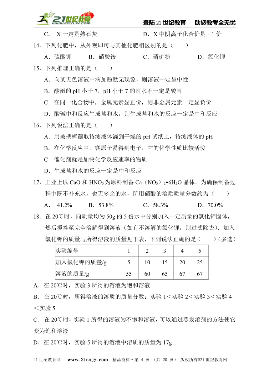 2014年广州市中考化学模拟试题6（含详细解答）
