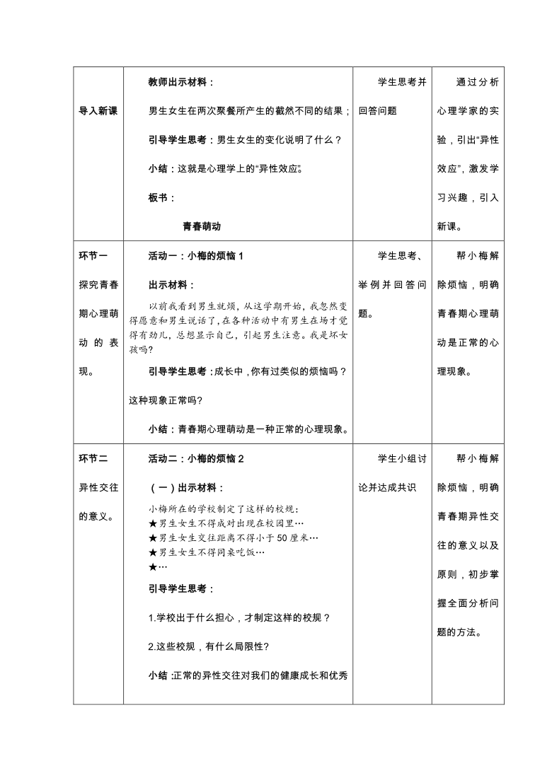 2.2 青春萌动 教学设计