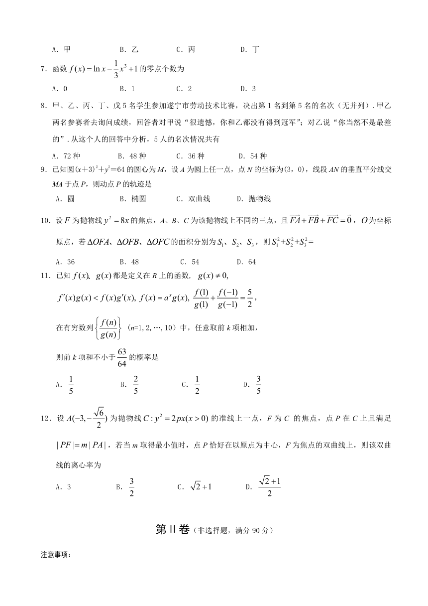 四川省遂宁市普通高中2016-2017学年高二下学期期末教学水平监测数学（理）试题