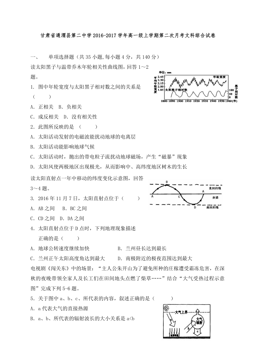 甘肃省通渭县第二中学2016-2017学年高一上学期期中考试文科综合试题