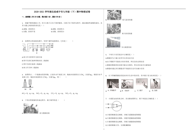 2020-2021学年湖北省咸宁市九年级（下）期中物理试卷(有答案)