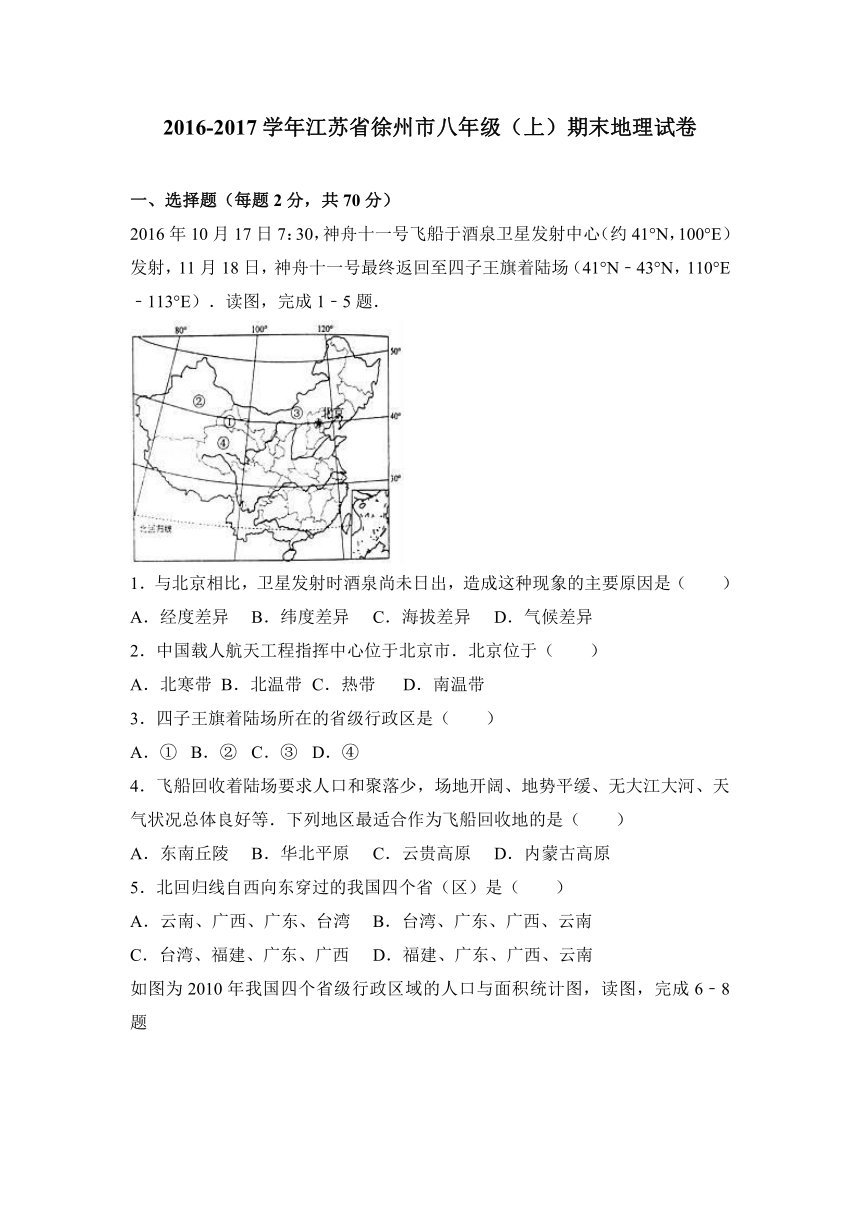 江苏省徐州市2016-2017学年八年级（上）期末地理试卷（解析版）